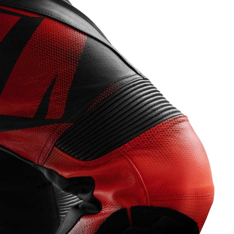 Pantalon de moto en cuir noir et rouge fluo Rebelhorn Inferno