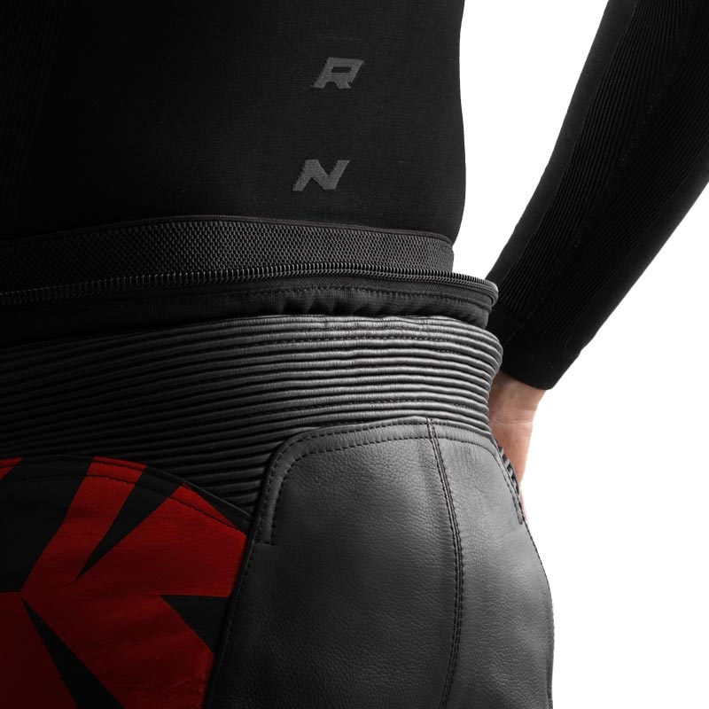 Pantalon de moto en cuir noir et rouge fluo Rebelhorn Inferno