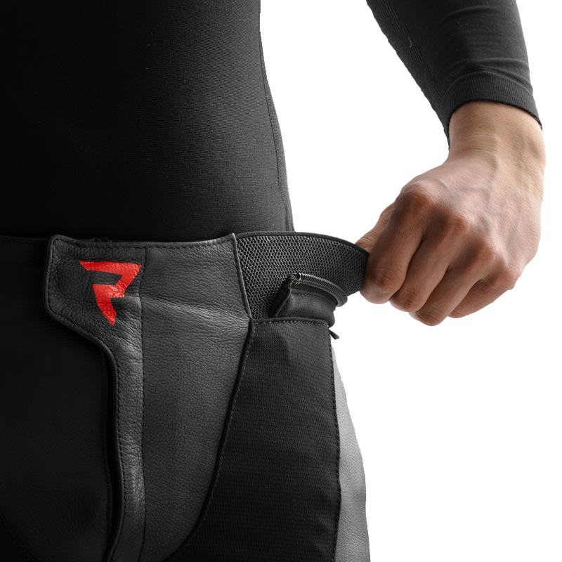 Pantalon de moto en cuir noir et rouge fluo Rebelhorn Inferno