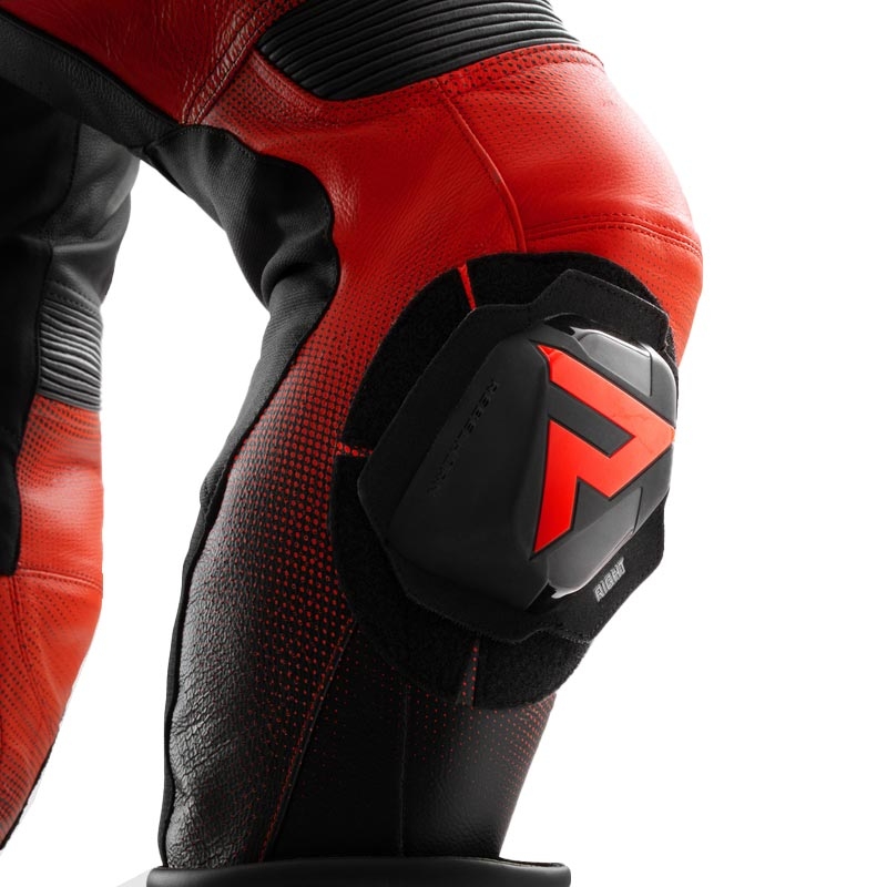 Pantalon de moto en cuir noir et rouge fluo Rebelhorn Inferno