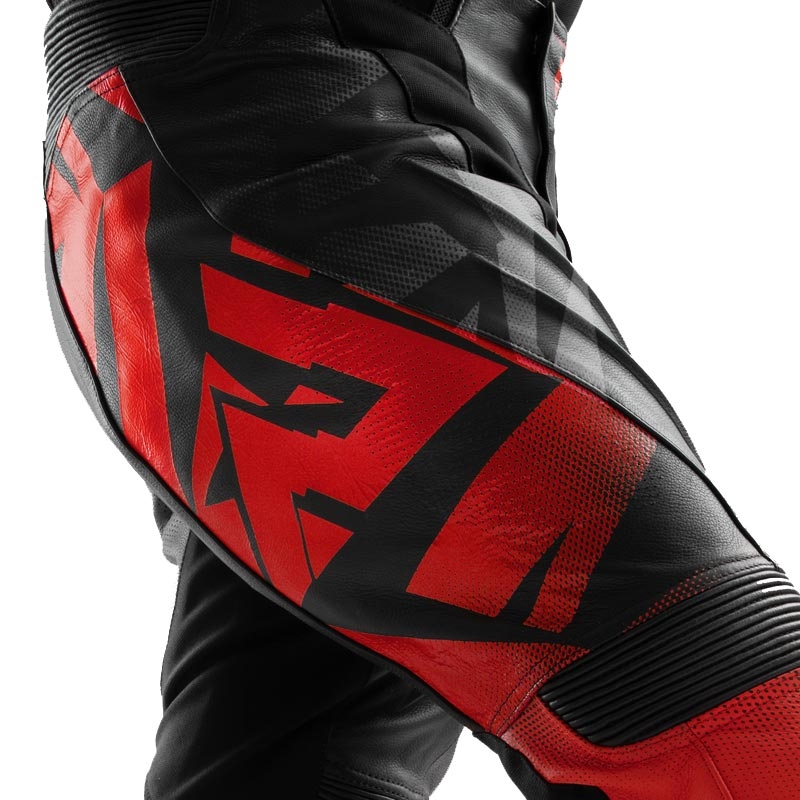 Pantalon de moto en cuir noir et rouge fluo Rebelhorn Inferno