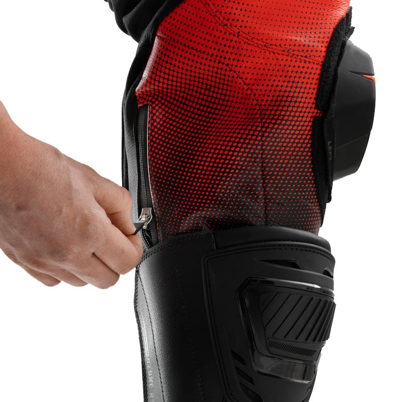 Pantalon de moto en cuir noir et rouge fluo Rebelhorn Inferno