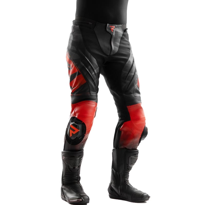 Pantalon de moto en cuir noir et rouge fluo Rebelhorn Inferno
