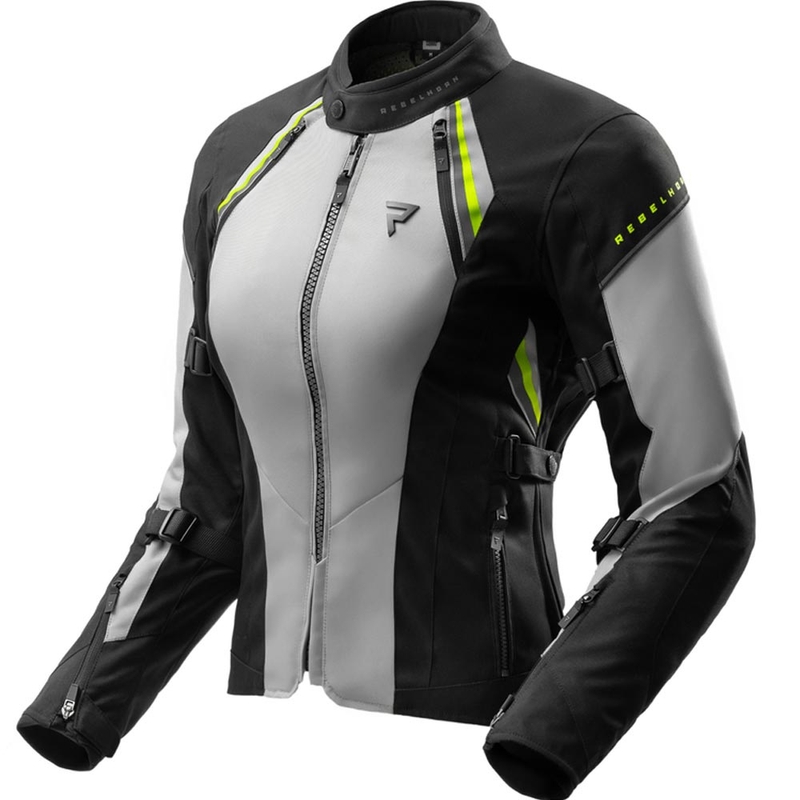 Veste de moto pour femme Rebelhorn Swift gris clair-jaune fluo