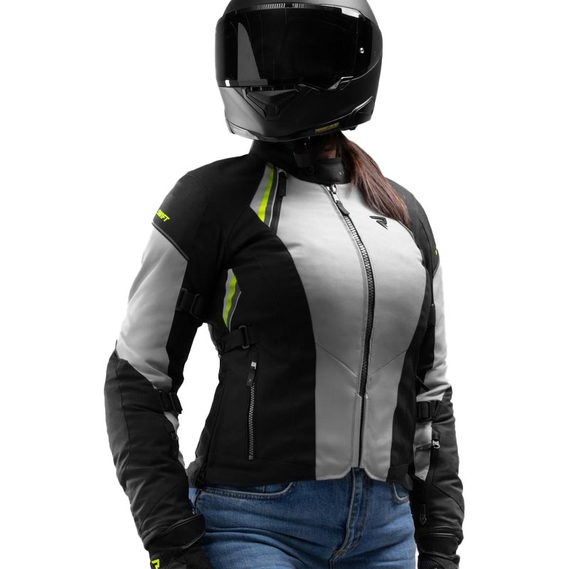 Veste de moto pour femme Rebelhorn Swift gris clair-jaune fluo