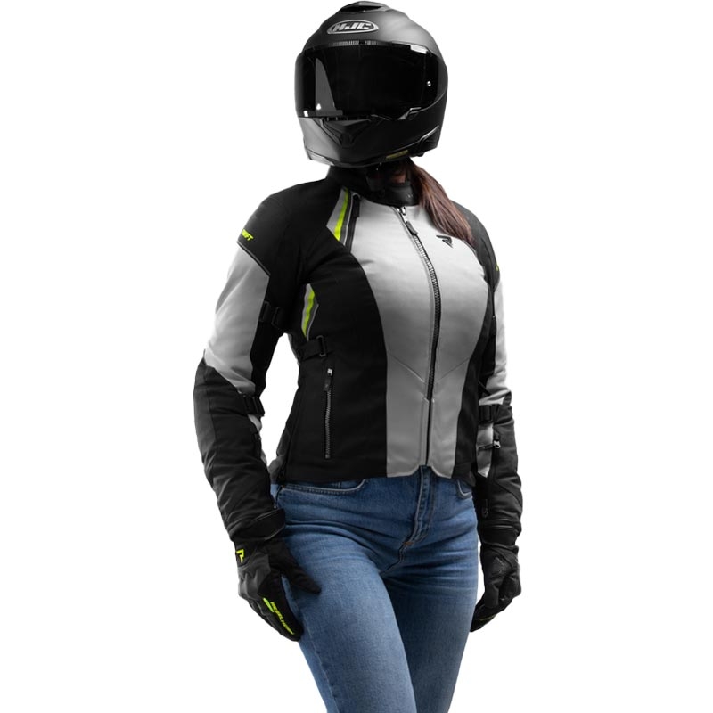 Veste de moto pour femme Rebelhorn Swift gris clair-jaune fluo