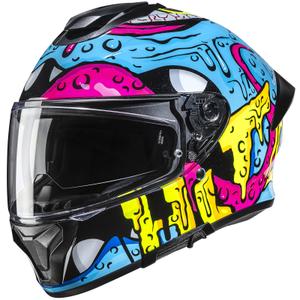 Casque intégral de moto HJC C71 Squeeze MC28 bleu-jaune-rose