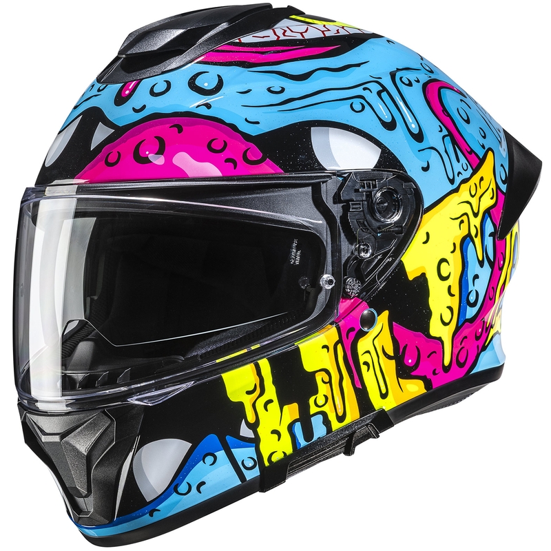 Casque intégral de moto HJC C71 Squeeze MC28 bleu-jaune-rose