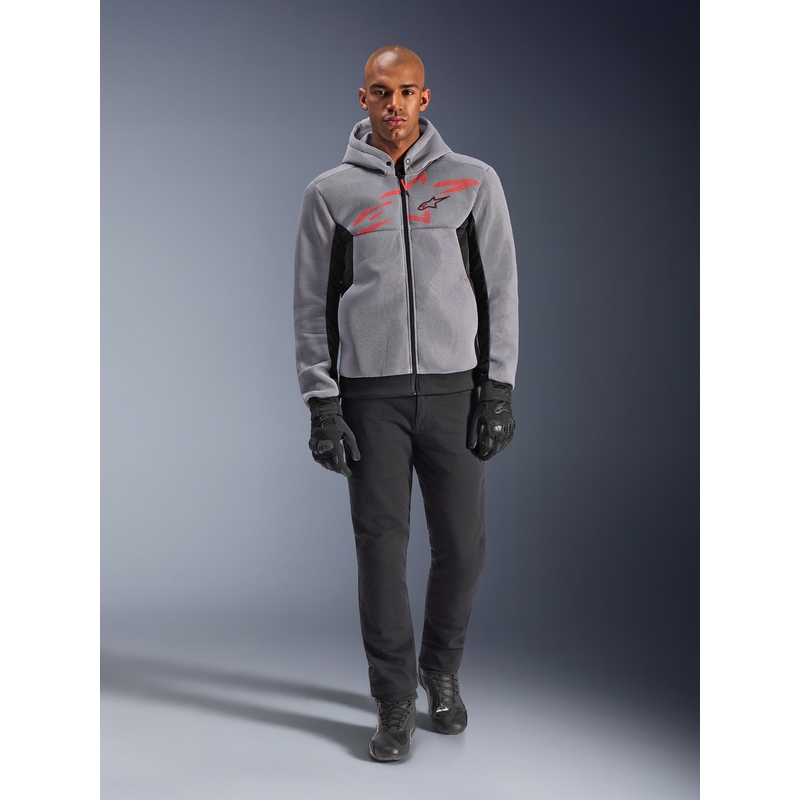 Sweat-shirt de moto Alpinestars Chrome Superairflow noir-gris clair-rouge fluo
