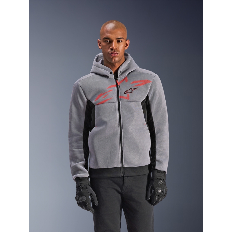 Sweat-shirt de moto Alpinestars Chrome Superairflow noir-gris clair-rouge fluo