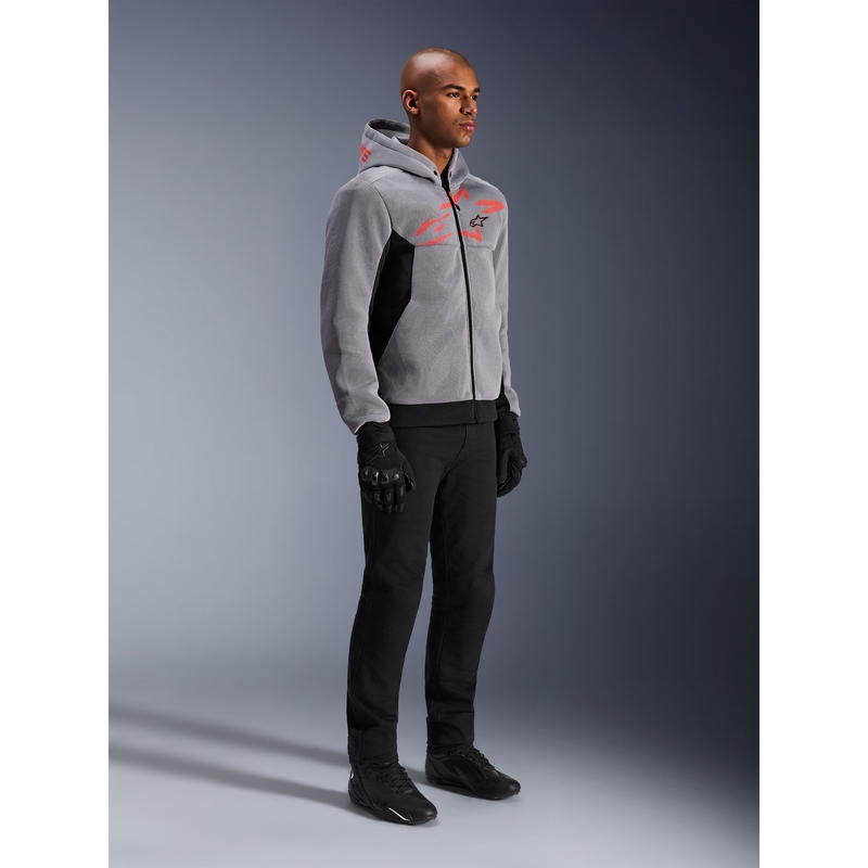 Sweat-shirt de moto Alpinestars Chrome Superairflow noir-gris clair-rouge fluo
