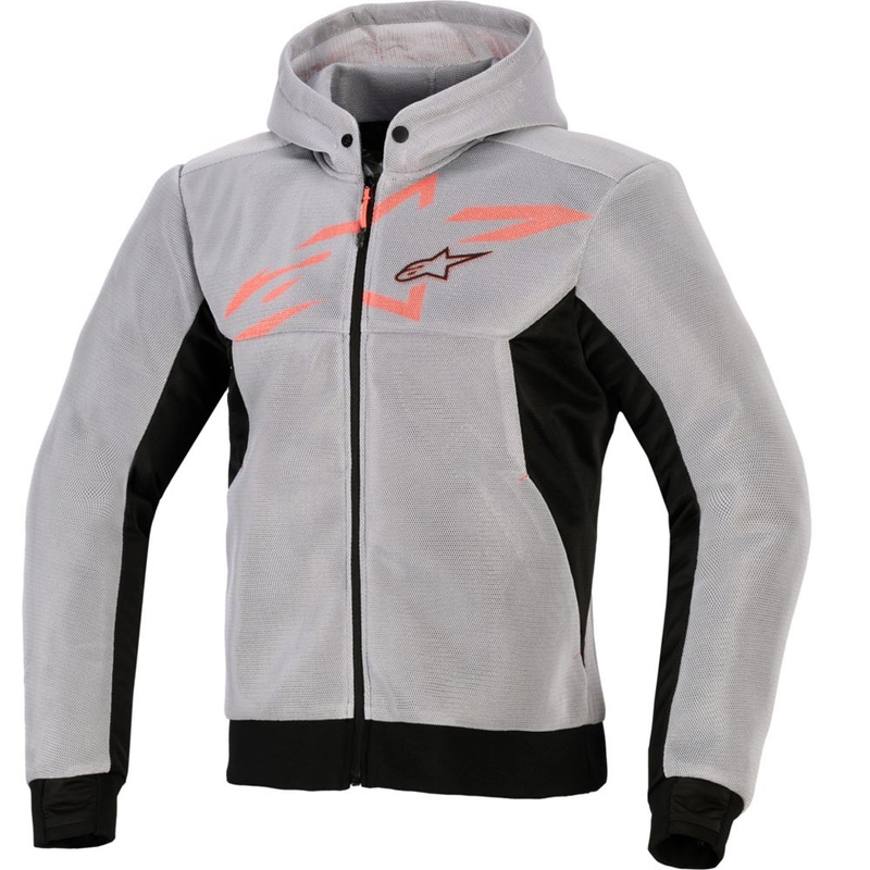 Sweat-shirt de moto Alpinestars Chrome Superairflow noir-gris clair-rouge fluo