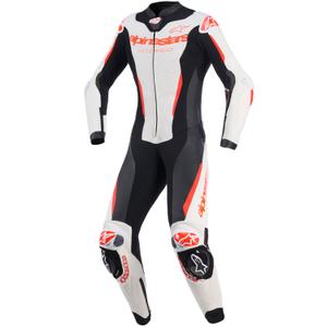 Combinaison moto en cuir une pièce pour femme Alpinestars Stella GP-R7 blanc-rouge fluo-noir