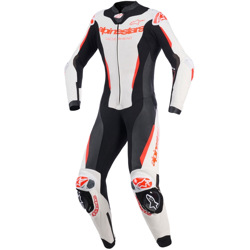 Combinaison moto en cuir une pièce pour femme Alpinestars Stella GP-R7 blanc-rouge fluo-noir