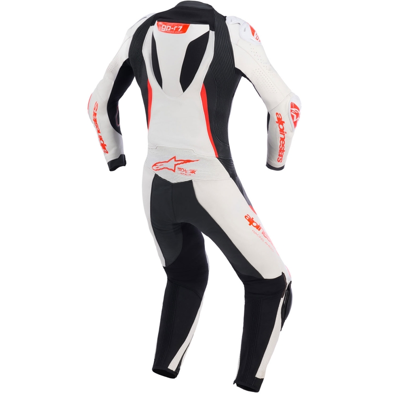 Combinaison moto en cuir une pièce pour femme Alpinestars Stella GP-R7 blanc-rouge fluo-noir