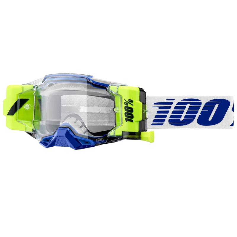 Lunettes de motocross 100% - USA Armega Forecast bleues avec plexiglas transparent