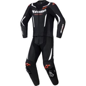 Combinaison Alpinestars GP Force V2 deux pièces en cuir noir-blanc-rouge fluo