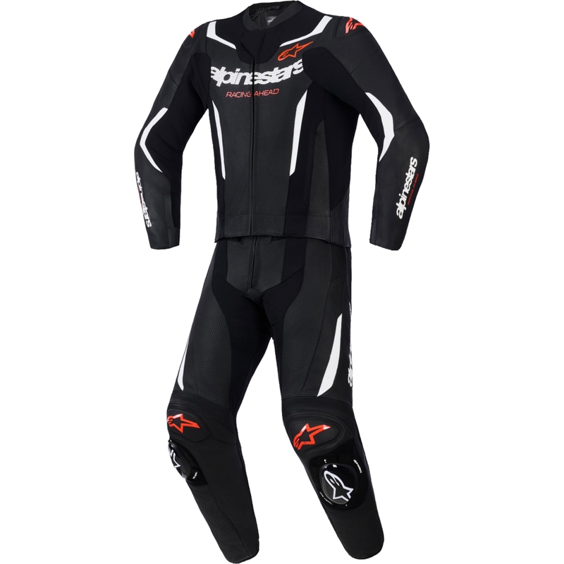 Combinaison Alpinestars GP Force V2 deux pièces en cuir noir-blanc-rouge fluo
