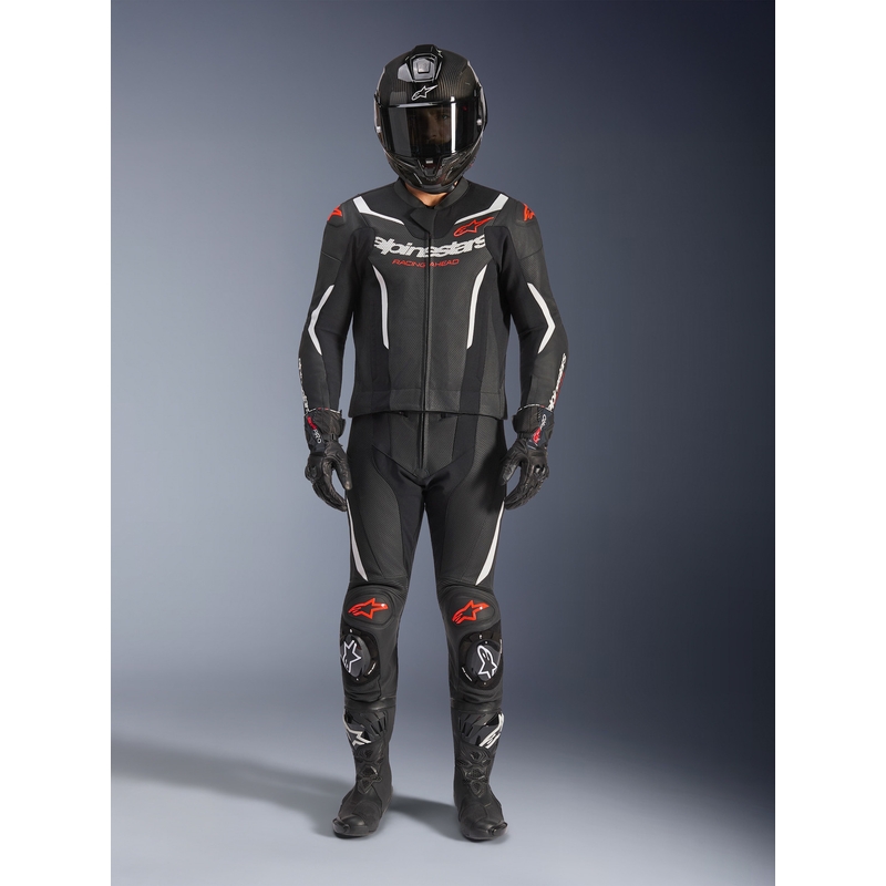 Combinaison Alpinestars GP Force V2 deux pièces en cuir noir-blanc-rouge fluo