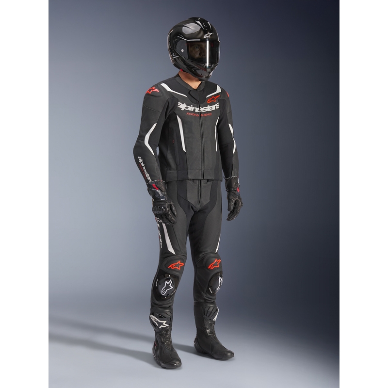 Combinaison Alpinestars GP Force V2 deux pièces en cuir noir-blanc-rouge fluo