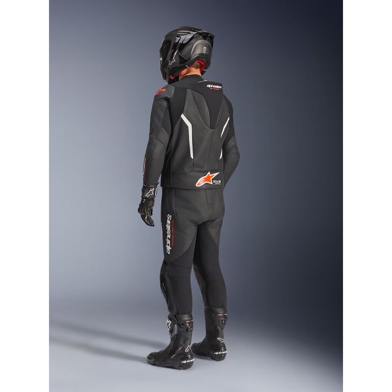 Combinaison Alpinestars GP Force V2 deux pièces en cuir noir-blanc-rouge fluo