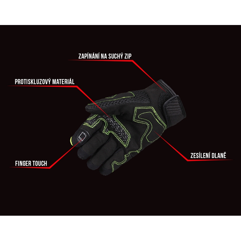 Gants de moto Street Racer Stunt Noir-Jaune Fluo
