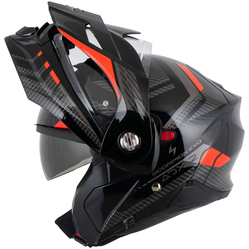 Casque de moto modulable Scorpion ADX-2 LEWIS noir et rouge