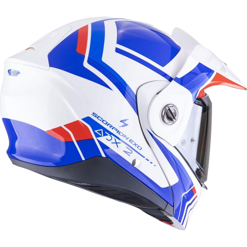 Casque de moto à visière relevable Scorpion ADX-2 LEWIS blanc-bleu-rouge
