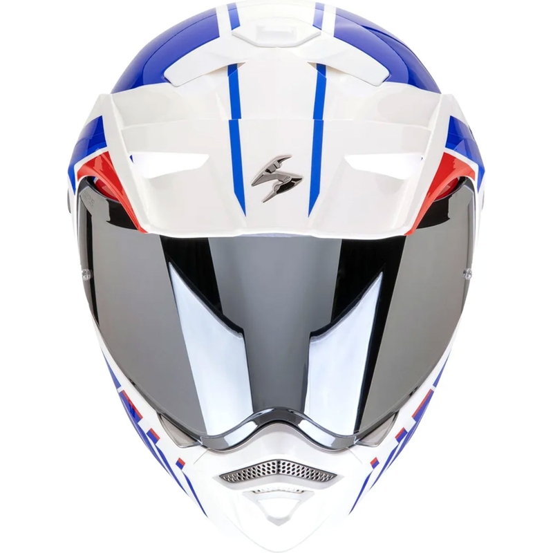 Casque de moto à visière relevable Scorpion ADX-2 LEWIS blanc-bleu-rouge