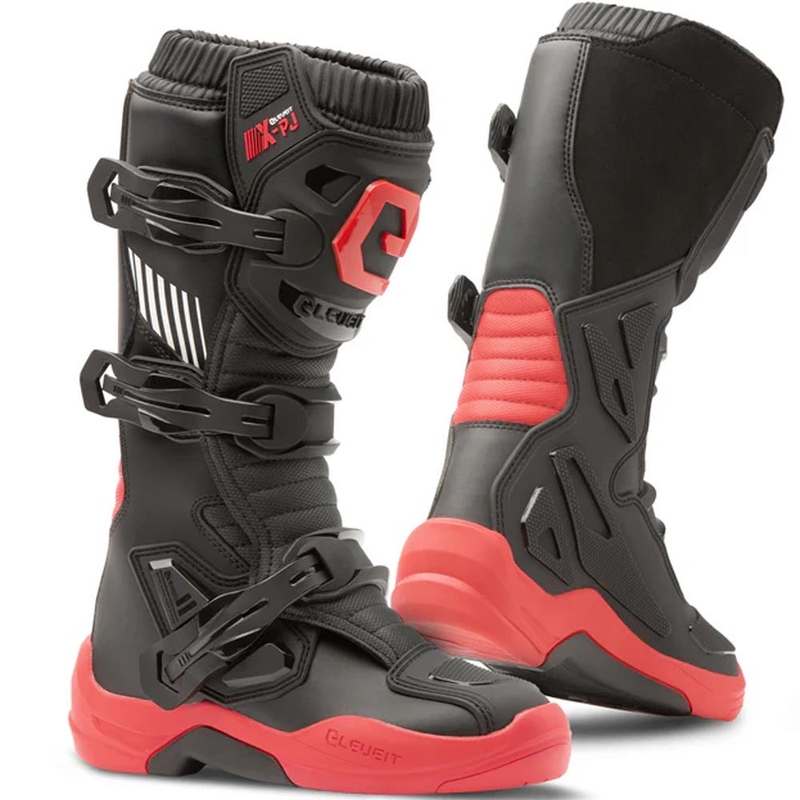 Bottes de motocross Eleveit X-Peak pour enfants, noir et rouge