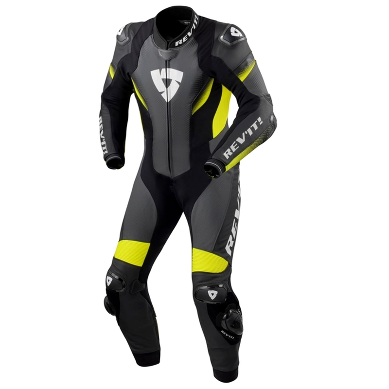 Revit Control Combinaison de moto en cuir noir et jaune fluo