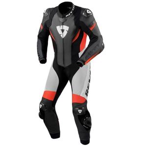 Revit Control Combinaison de moto en cuir noir et rouge fluo