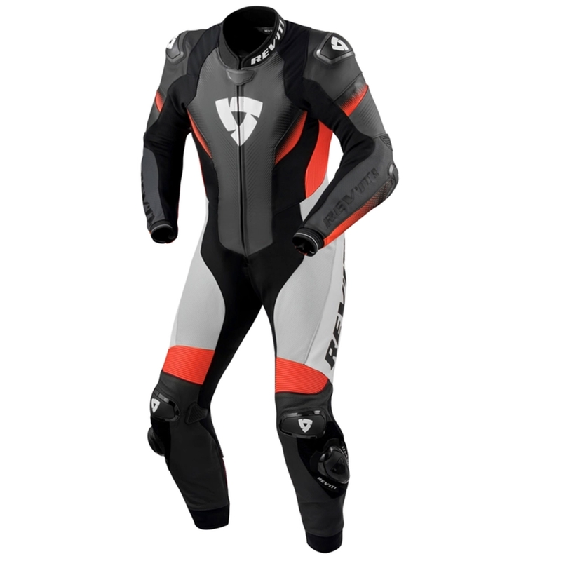 Revit Control Combinaison de moto en cuir noir et rouge fluo
