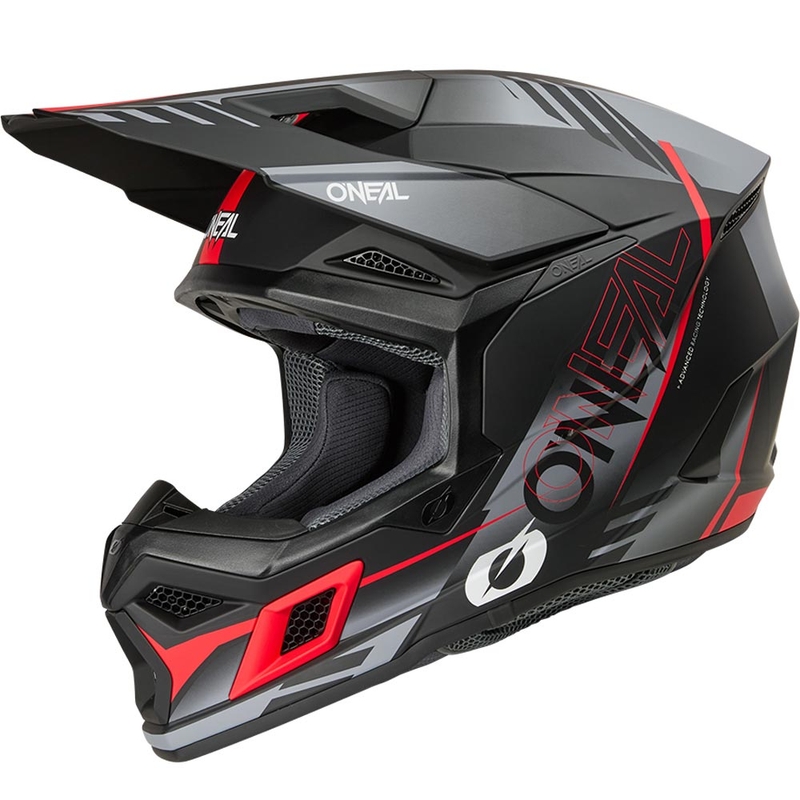 Casque de motocross O'Neal 3SRS Haze noir mat-gris-rouge