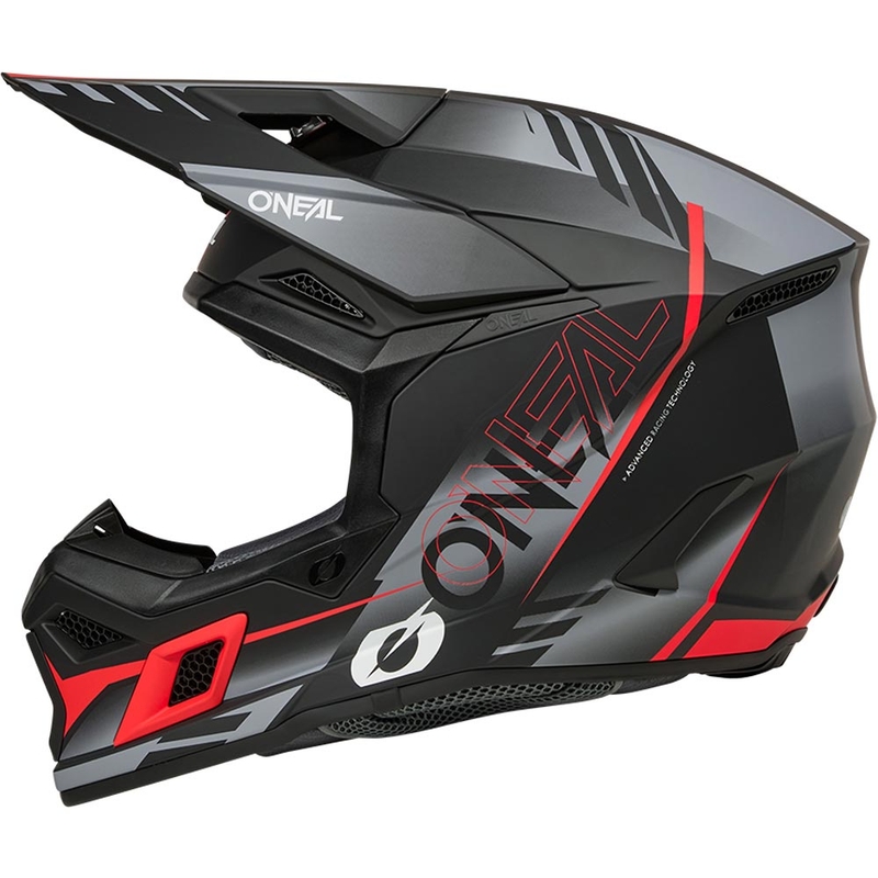 Casque de motocross O'Neal 3SRS Haze noir mat-gris-rouge