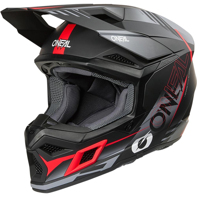 Casque de motocross O'Neal 3SRS Haze noir mat-gris-rouge