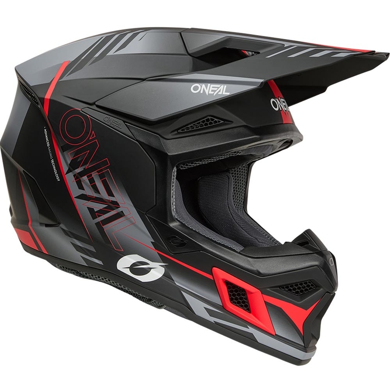 Casque de motocross O'Neal 3SRS Haze noir mat-gris-rouge