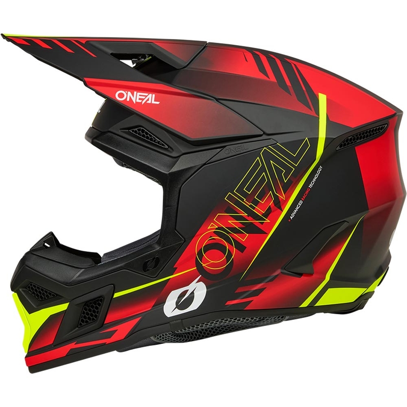 Casque de motocross O'Neal 3SRS Haze noir mat-rouge-jaune fluo