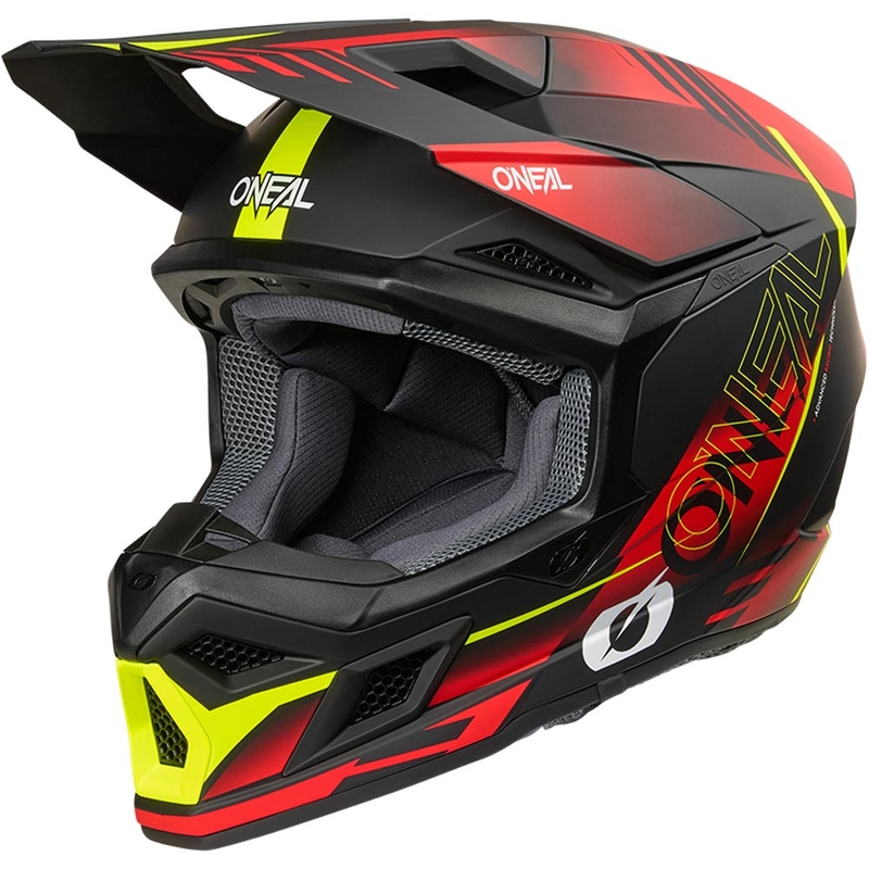 Casque de motocross O'Neal 3SRS Haze noir mat-rouge-jaune fluo