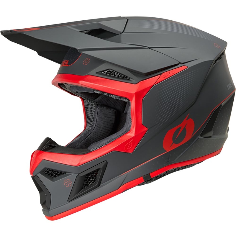 Casque de motocross O'Neal 3SRS E-stroke gris-rouge mat