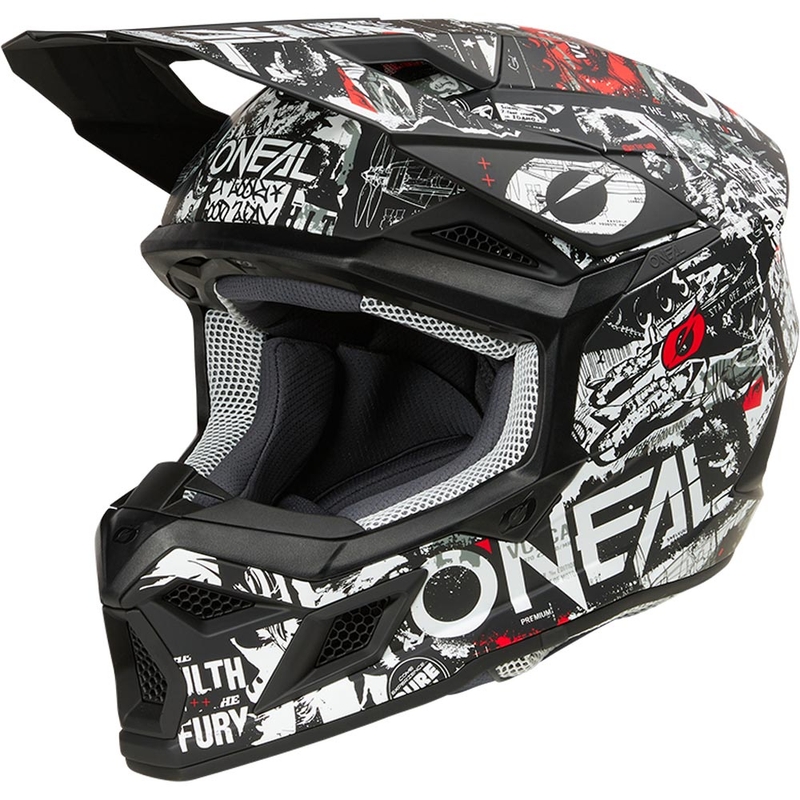 Casque de motocross O'Neal 3SRS Attack noir et blanc mat
