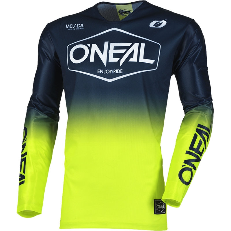 Maillot de motocross O'Neal Mayhem Hexx bleu et jaune fluo