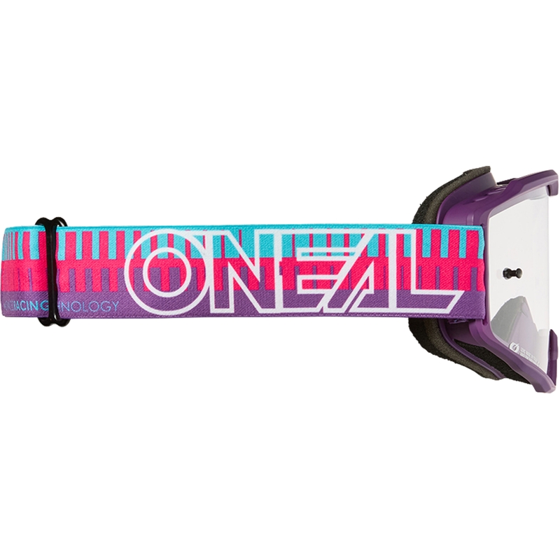 Lunettes de motocross O´Neal B-10 rayées rose-violet (plexiglas transparent)