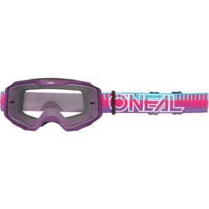 Lunettes de motocross O´Neal B-10 rayées rose-violet (plexiglas transparent)