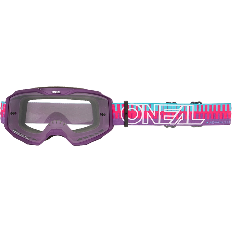 Lunettes de motocross O´Neal B-10 rayées rose-violet (plexiglas transparent)