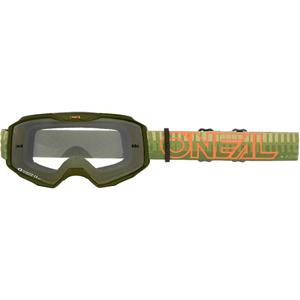 Lunettes de motocross O´Neal B-10 rayées vert-orange (plexiglas transparent)