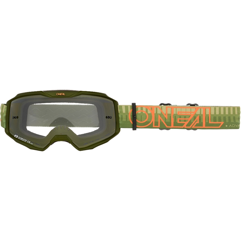Lunettes de motocross O´Neal B-10 rayées vert-orange (plexiglas transparent)