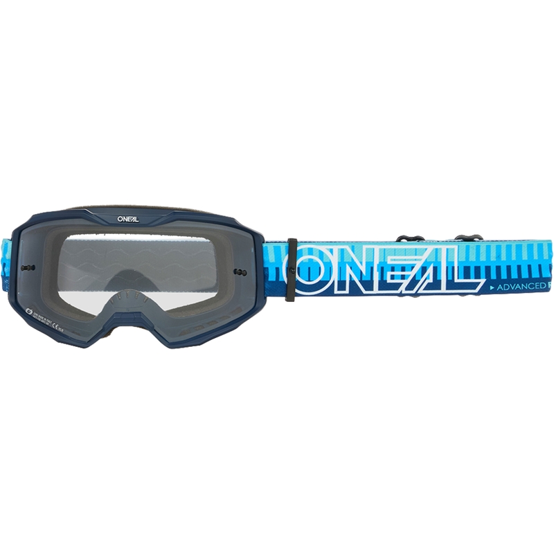 Lunettes de motocross O´Neal B-10 rayées bleues (plexiglas transparent)
