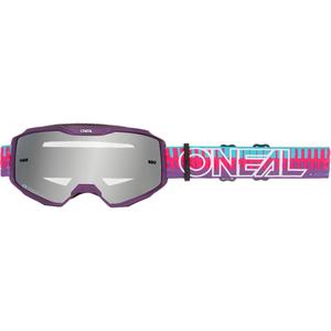 Lunettes de motocross O´Neal B-10 rayées rose-violet (plexiglas argenté miroir)