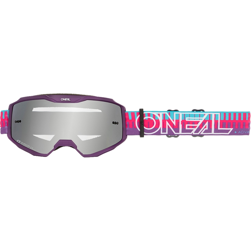 Lunettes de motocross O´Neal B-10 rayées rose-violet (plexiglas argenté miroir)